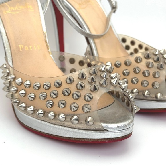 Christian Louboutin St Jeannette‎ 120 Studded Peep Toe Heels Size 38.5 - Picture 4 of 5